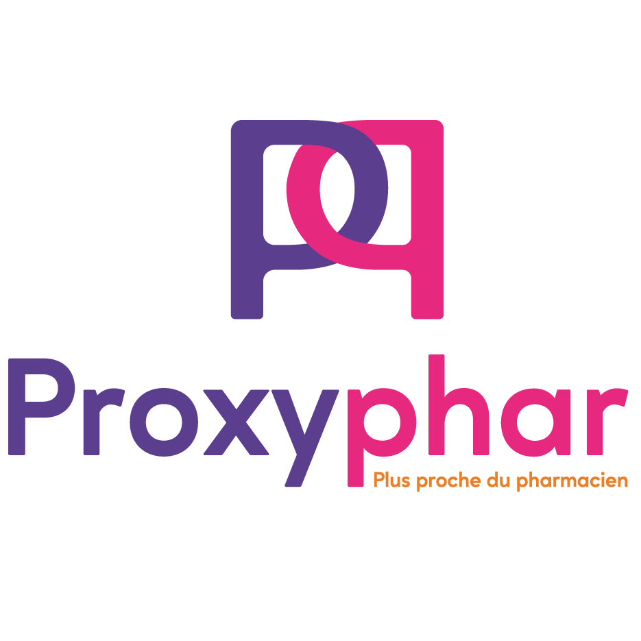 deux P se rejoingnons avec écrit proxyphar plus proche du pharmacien, en violet et rose qui sera mis dans la politique de confidentialité