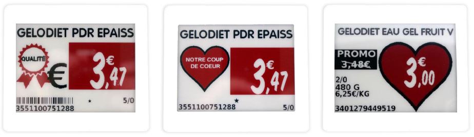 étiquettes électroniques en rouge personnalisable avec plusieurs prix 